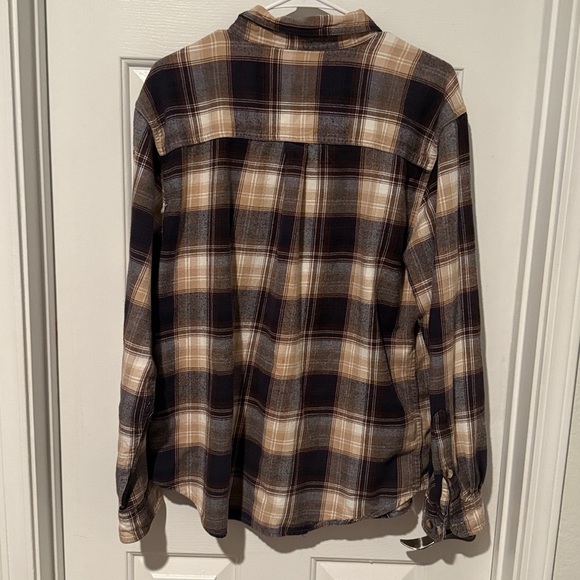 Men’s Woolrich Flannel Button Down Shirt Long Sleeve Size Large Brown Cream EUC - Picture 7 of 8